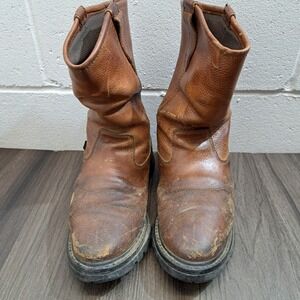 Wolverine Western Style Brown Leather Pull On Work Boots In Men's Size 7